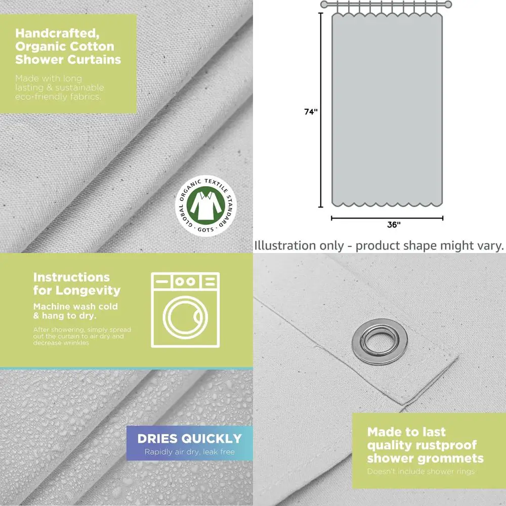 

Экологичная хлопковая подкладка для занавески для душа — стандартный размер — легкая, белая драпировка для ванны без запаха — 36x74 дюймов