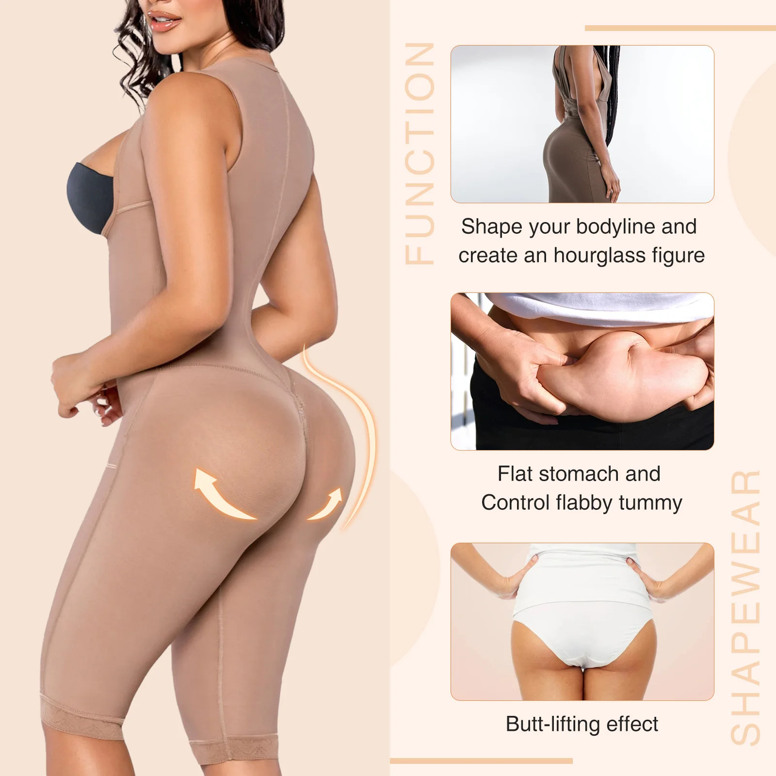 Fajas Colombianas Girdles Compression Shapewear with Zipper Post-Surgical Modeling Slimming Sheath Hip Lifting Body Shaper