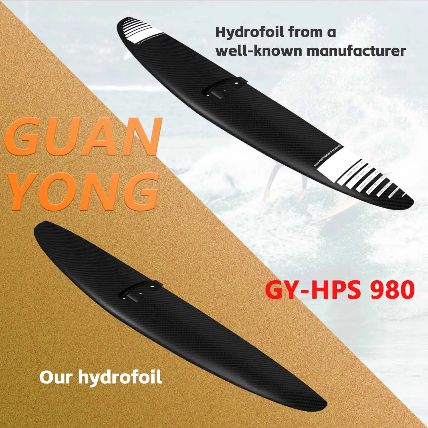 GY-HPS980 Customizable Complete Water Surfing Equipment 1283sqcm Carbon Fiber Front Wing Hydrofoil Surf Set Factory Price