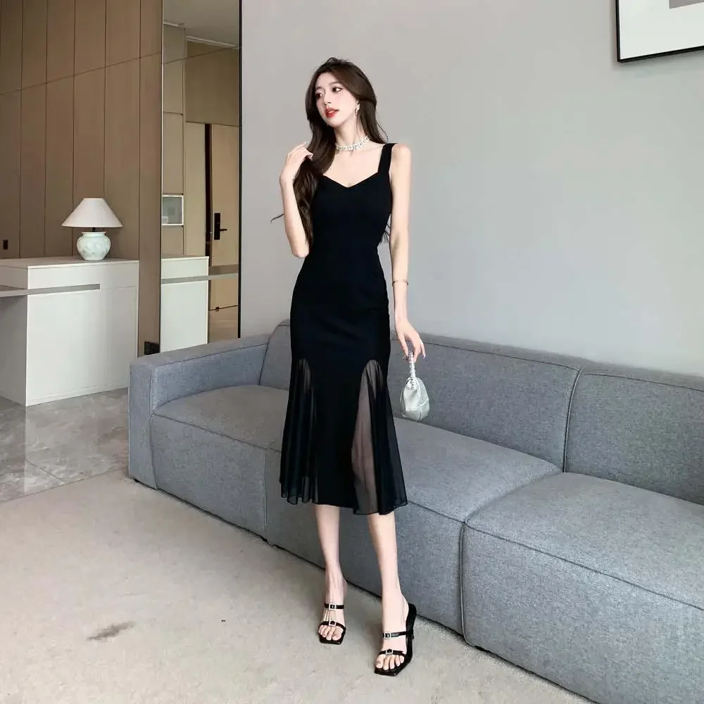 Woman Dress Evening Mesh Dresses for Women Maxi Prom Sundress Sleeveless  Party Long Slip Black Korean Style One Pieces Elegant - AliExpress 200000345