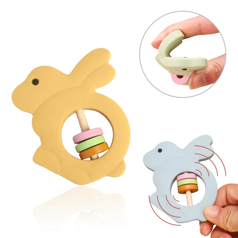 1pcs Toys Baby Rattles Newborn Baby Rattles Teether Toy Teeth Biting Babies Toddler Bed Bell Silicone Handbell Jingle Cartoon