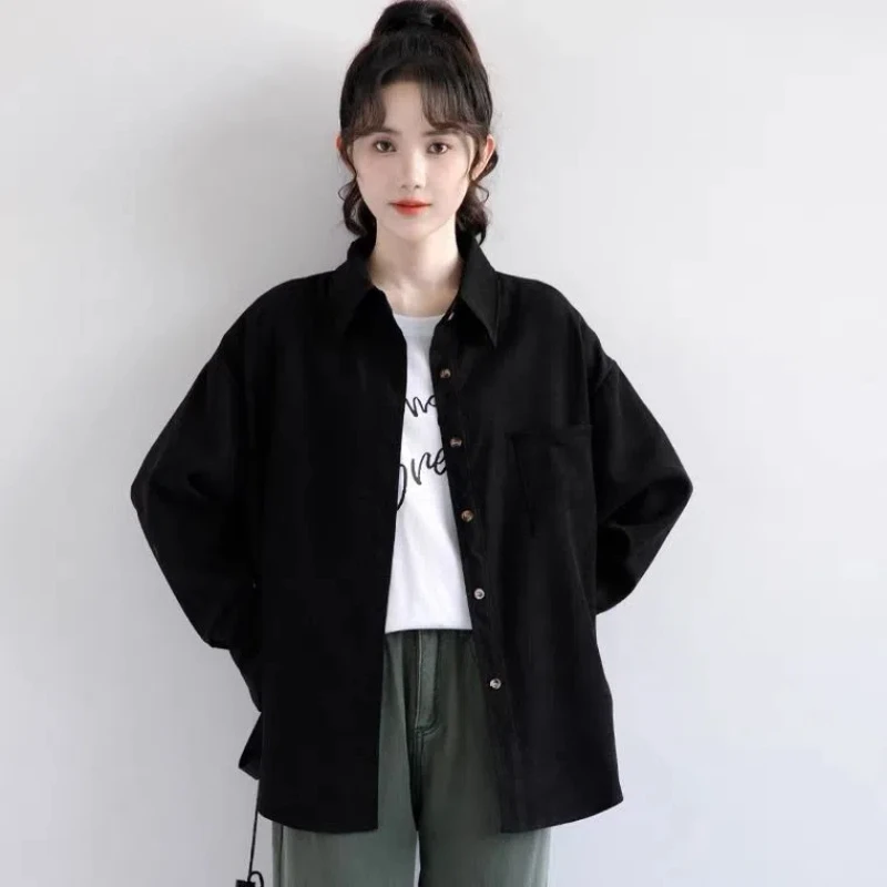 

New Western-style Black Shirt for Women Loose Long Sleeved Shirt Casual Student Thin Jacket Trendy JJ948