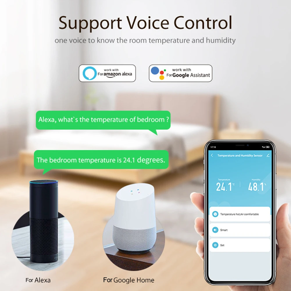 For Tuya Zigbees Smart Temperature And Humidity Sensor Indoor Smarts APP Battery/USB Powered Support Alexas Googles Home