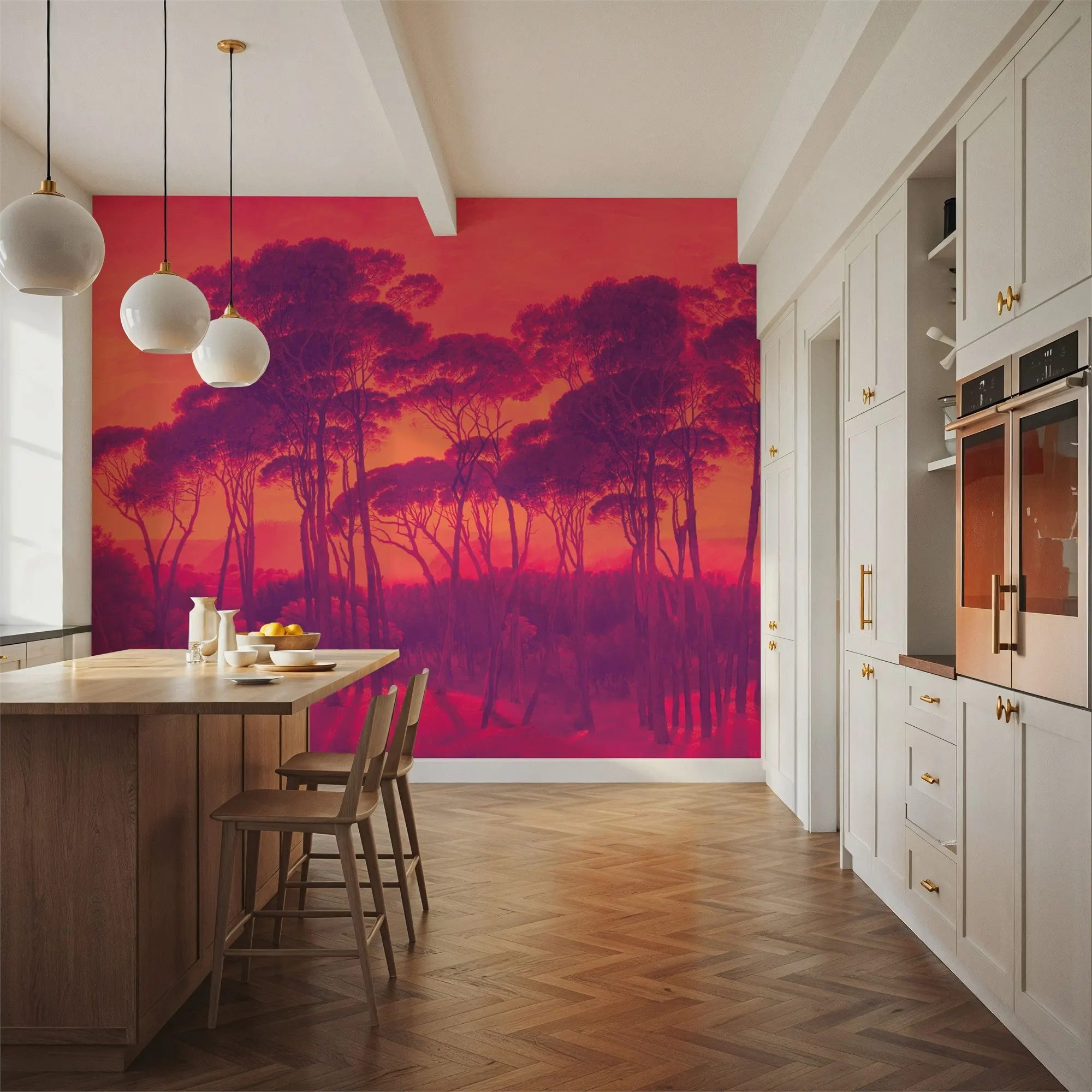 Mediterranean Pine Landscape Sunset Custom Wallpaper Wall Mural for Living Room