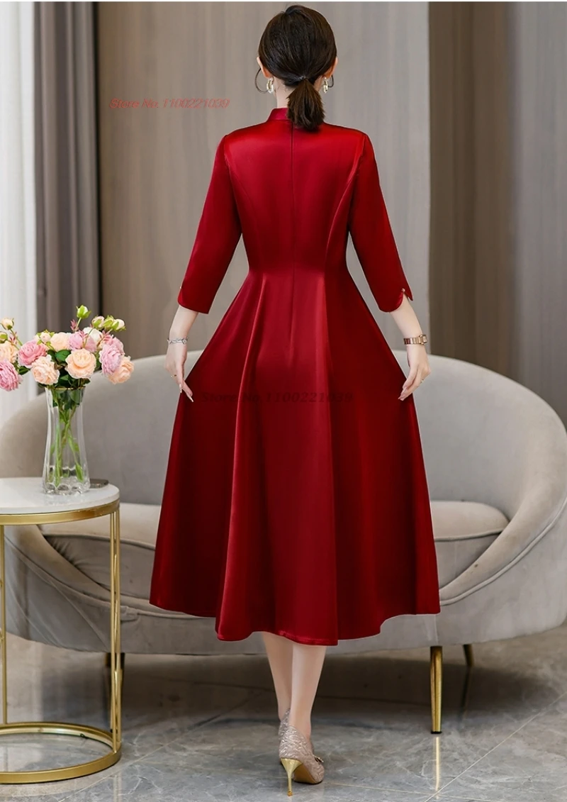 2025 中国改良されたチャイナドレス a ライン袍ドレス国花刺繍結婚式袍オリエンタル宴会イブニングドレス袍