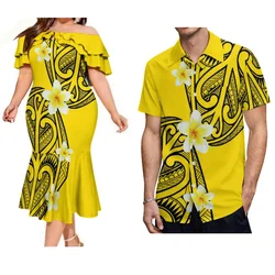 Summer Women'S Off-The-Shoulder Dress Plus Size 8xl Tailored With Men'S Short-Sleeved Shirt 9xl Polynesian Pair Outfit