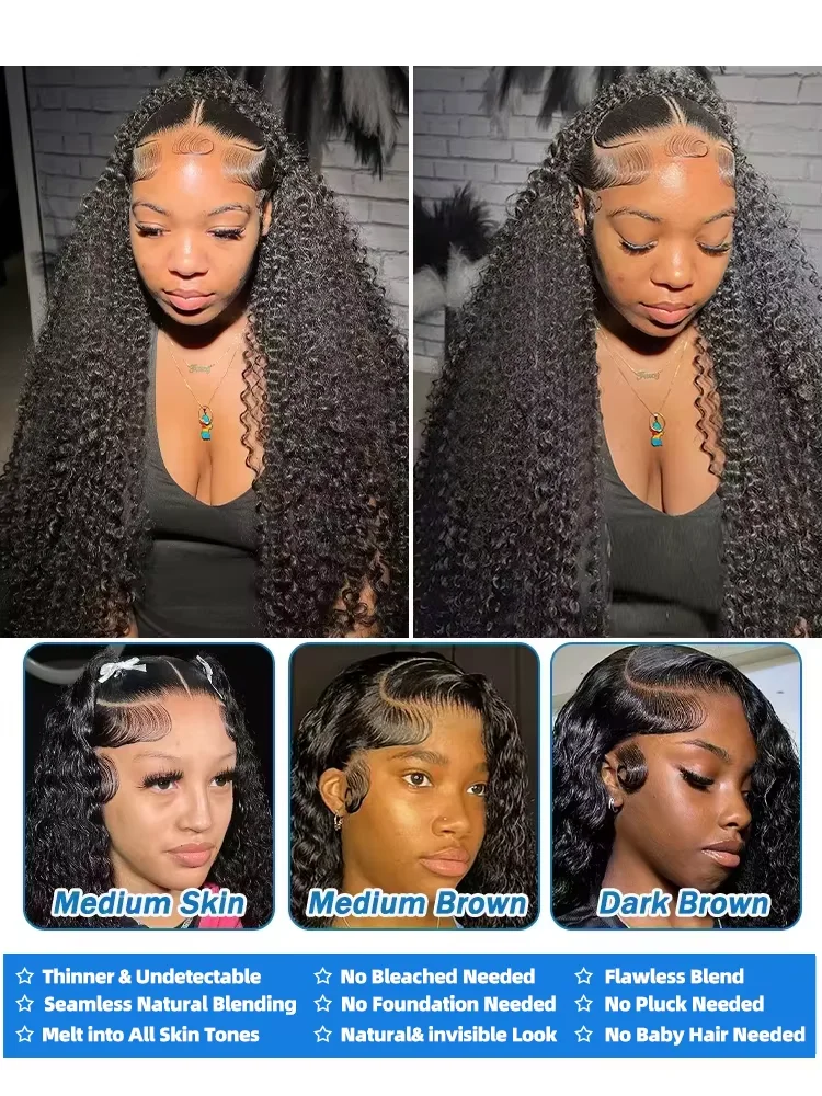 13x6 HD Lace Frontal Wigs 100 Wear and Go Human Hair 30 40 Inch High Density Deep Water Wave Kinky Curly Natural Black for Women