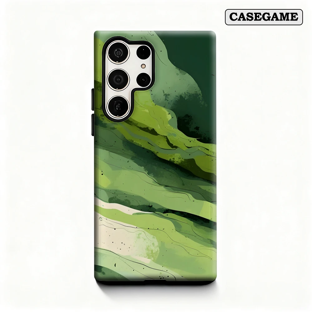 Casegame Phone Case for Samsung Galaxy S25 S26 Ultra S24 S23 Ultra Plus Shockproof Double Layer Green Watercolor Abstract Cover