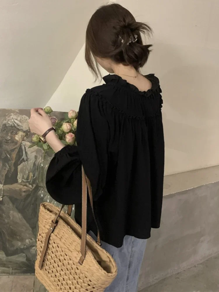 Puff Sleeve Blouses Women Tender Loose Young Simple Fashion Korean Version Ladies Tops Blusas Mujer Elegant College Girls Autumn