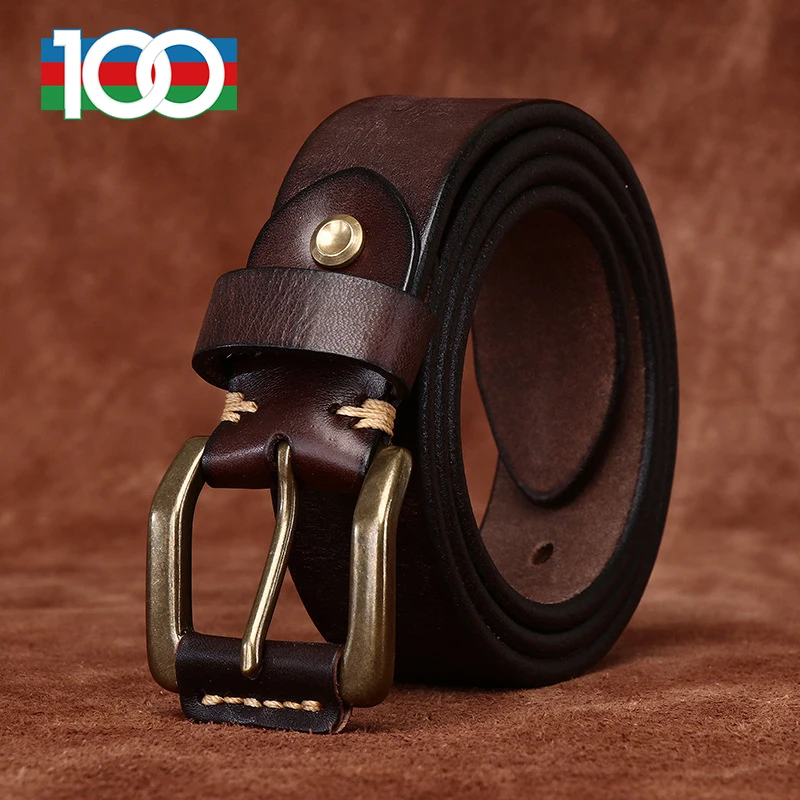 Korean version of retro fashion trend with thick leather head layer cowhide belt men's national fashion casual youth belt