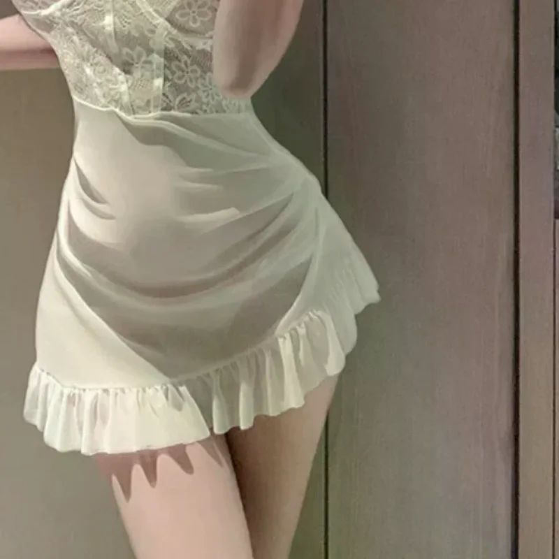 

Sexy Pure Desire Style Lace Sling Dress Sheath Pajamas Lace Mesh Hip-wrapped Home Nightgown