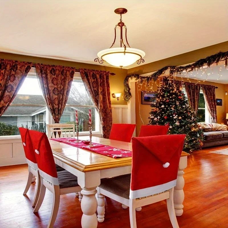 1-12 stuks kerststoelhoezen - rood niet-geweven kerstmutsontwerp, stoel achterkap voor keuken dineren, kerstvakantie decoratie