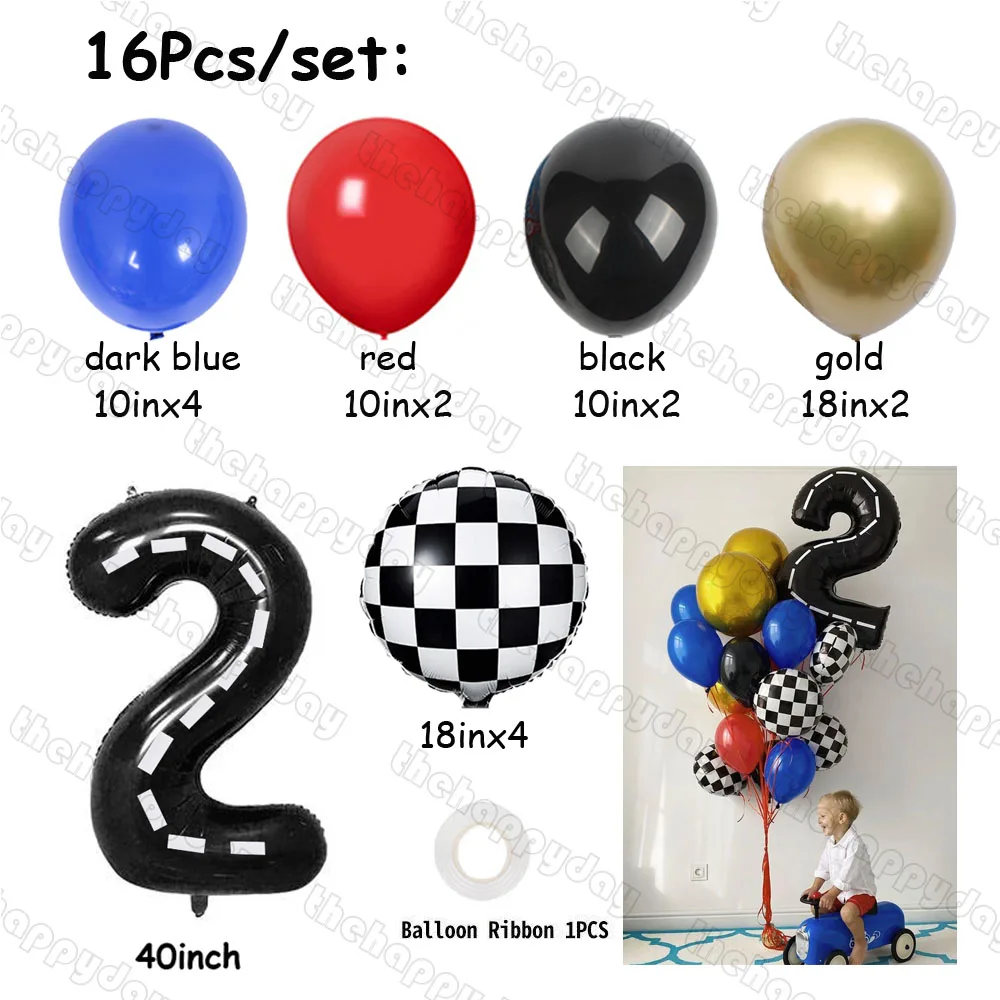 16Pcs Racing Car Birthday Balloons Set Fast Two 40inch Race Track Number Balloon Baby Shower Boys Kids 1st Birthday Party Decor