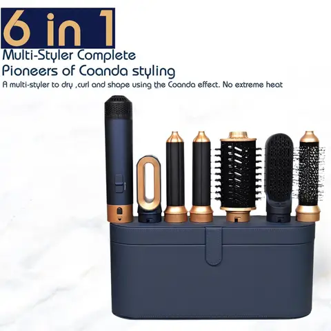 Professional High Speed 6 In 1 Hair Dryer Negative Ions Auto Warp Multi-Styler With Curling Hot Air Brush Styling Tool