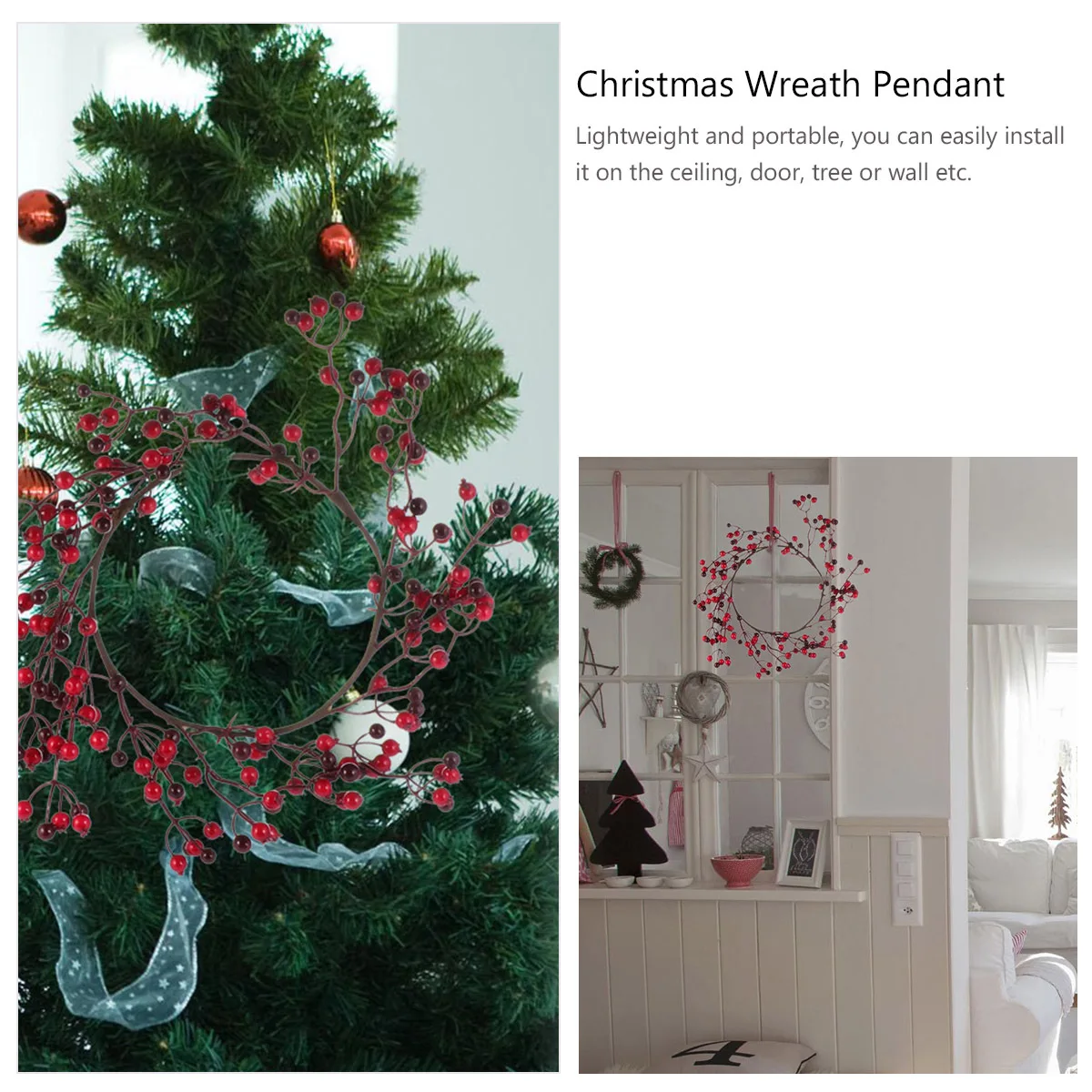 

1pcs Simulation Pomegranate Fruit Wreath Artificial Red Berries Pine Cone Green Leaves Christmas Hanging Garland For Home