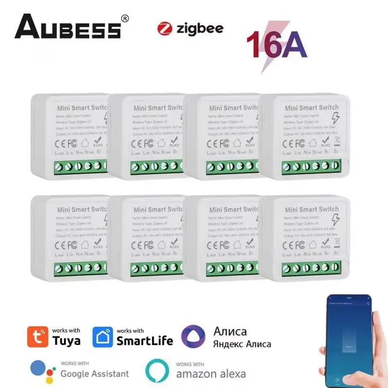 

Aubess Tuya ZigBee Smart Switch Ewelink APP DIY Mini Smart Breaker 16A Поддержка синхронизации Голосовое управление Alexa Google Home Smart Life