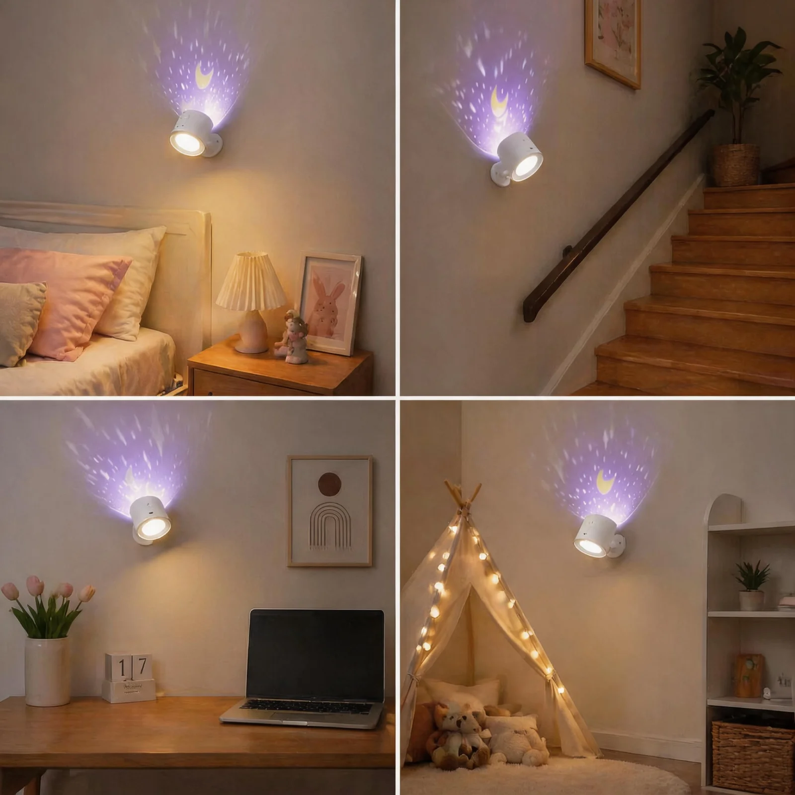 Bild 4: PZSUNLY Magnetischer Stern-Mond-Projektions-LED-Strahler Typ-C Wiederaufladbar 360° °   Drehbare, dimmbare Nachtleuchte mit Fernbedienung, Innendekorlampe für Schlafzimmer, Flur, Treppe