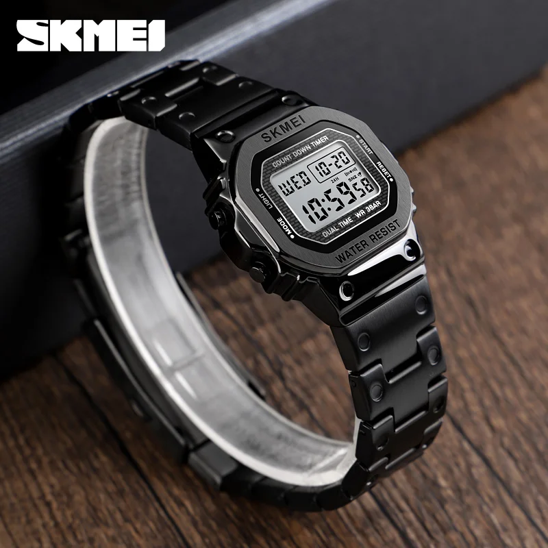 SKMEI 1433 Women Fashion Digital Watch Luxury Brand Multi-Function Waterproof Watch Girl Stainless Steel Strap Clock reloj mujer