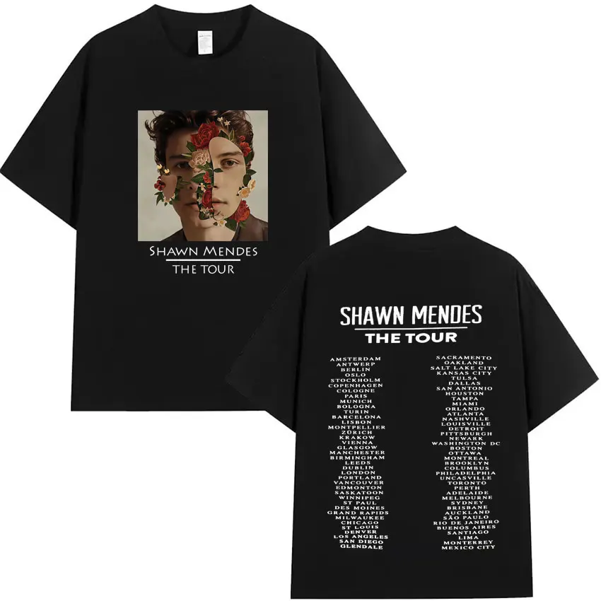 

Hip Hop Shawn Mendes on The Road Again 2025 T-Shirt Mens Pure Cotton Casual T Shirt Tide Classic Short Sleeve Tees Summer Unisex
