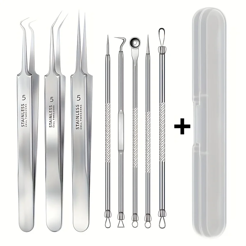 8 Stuks Ultrafijne Pincet Acne Puistjes Comedondrukker Clip Zwarte Stippen Mee-eter Extractor Acne Naald Facial Cleaner huid