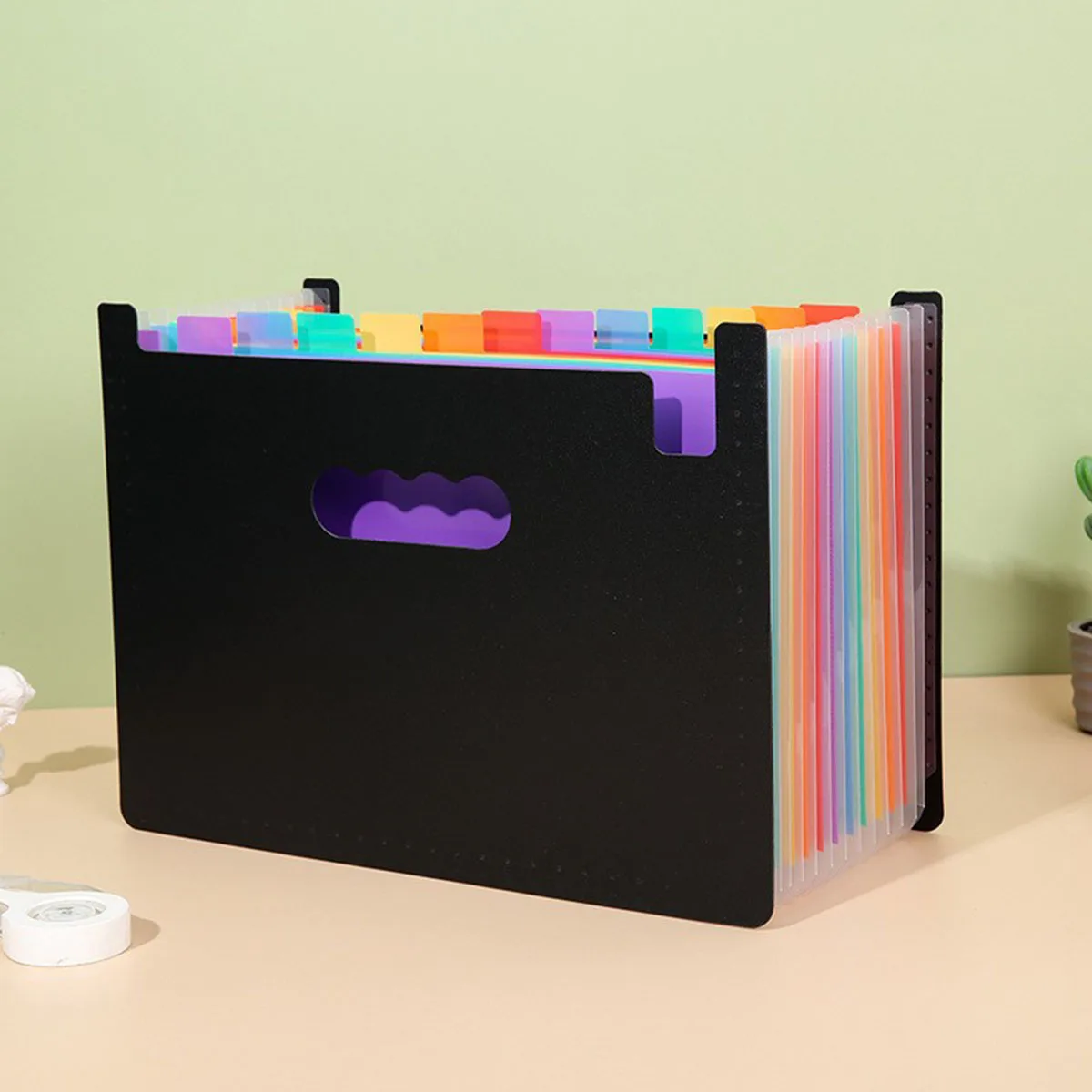 Expanding File Folder 12 Pockets A4 Size Filing Folder Organizer Large Capacity Portable AccordianFile Box for Classroom Office