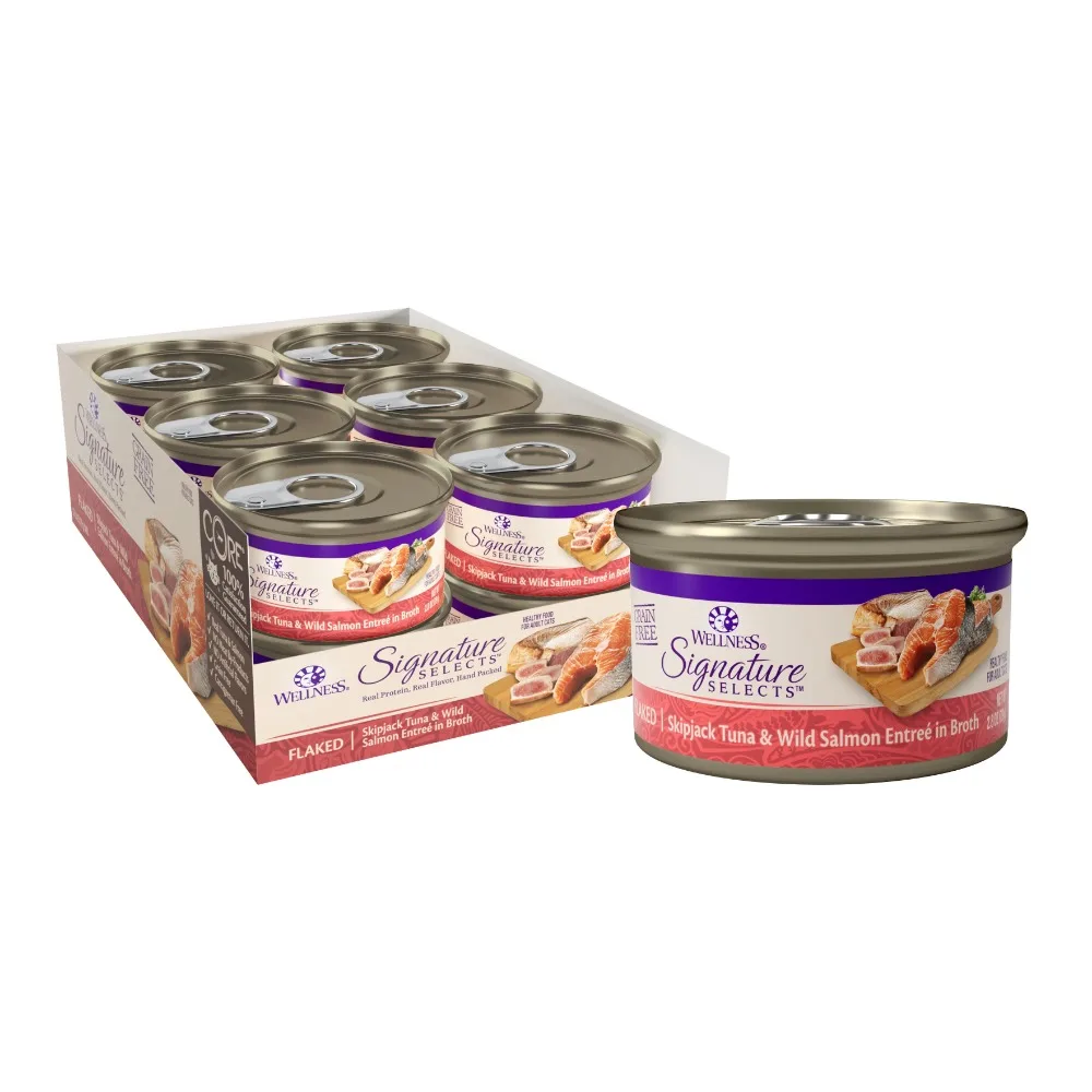 

Wellness CORE Signature Selects Grain Free Canned Cat Food, Flaked Skipjack Tuna & Wild Salmon in Broth, 2.8 Ounces (Pack of 12)