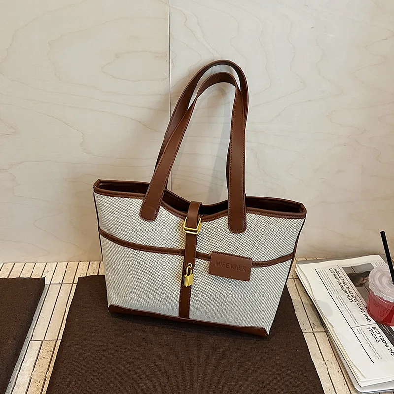 

2025 Canvas Niche Colorblock Tote Bag – Spacious, Chic & Stylish Crossbody Shoulder Bag