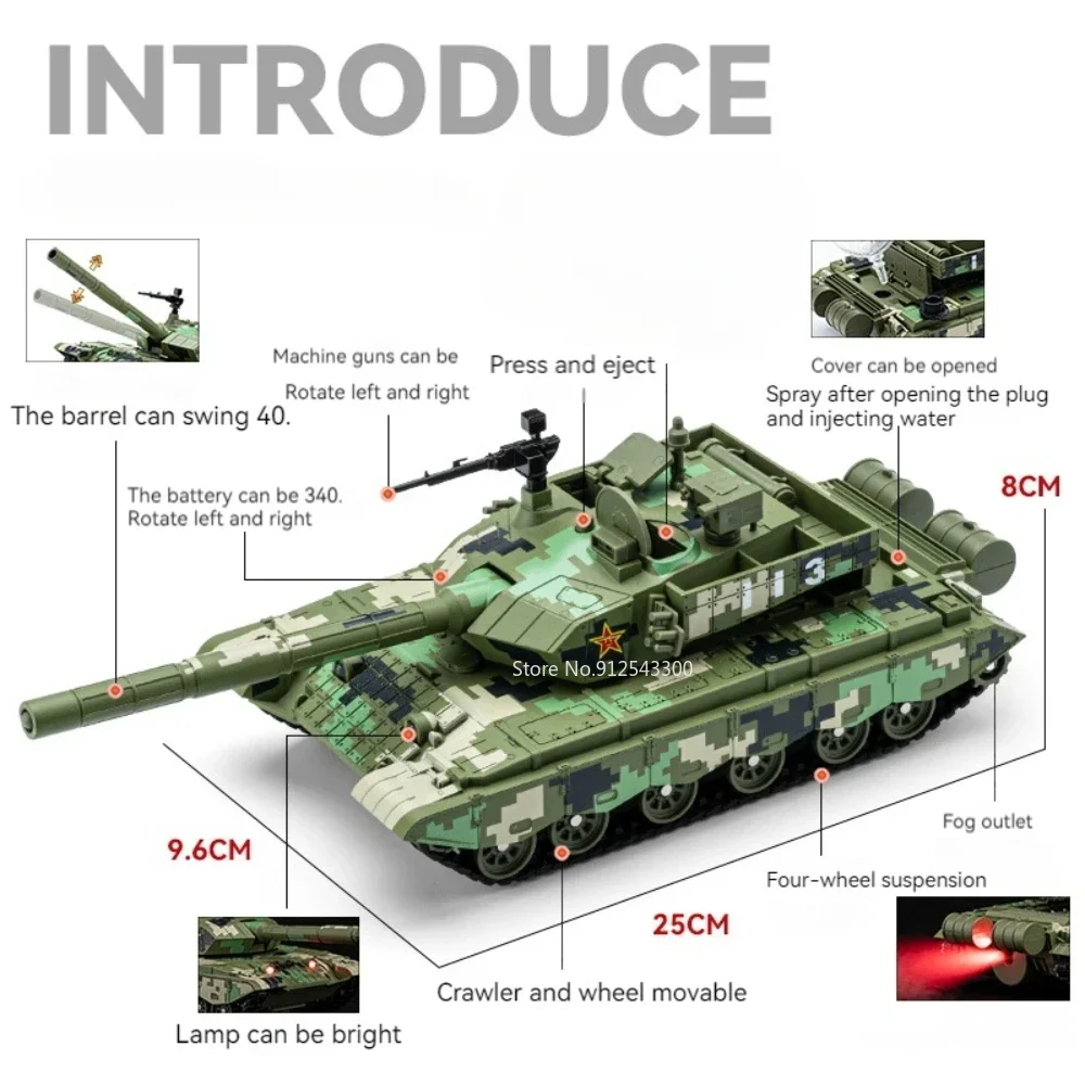 1:24 Scale T99A Tank Alloy Model Toy Sound Light Pull Back Shock Absorption Building Blocks Figures Bricks Toys for Boy Gifts