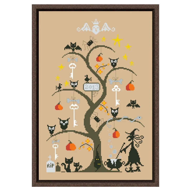 

Halloween tree cross embroidery kit fruit pattern design 18ct 14ct 11ct flaxen linen canvas Cross-stitch DIY needlework
