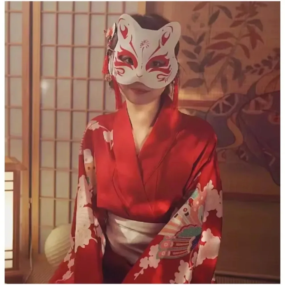 Máscara de raposa japonesa cosplay máscara meia face pvc kabuki kitsune máscaras masquerade anime cosplay máscara de gato rave festivais festa adereços