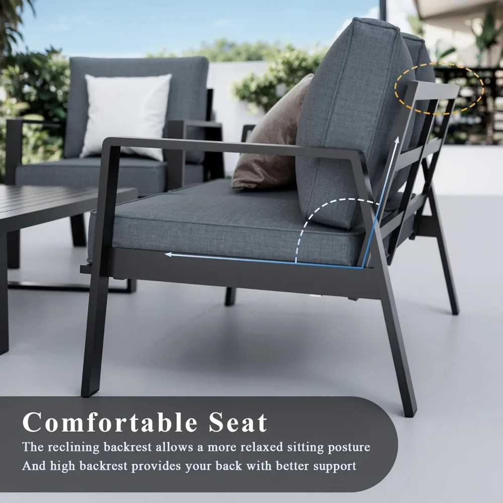 مقعد محب خارجي من الألومنيوم، أريكة فناء كبيرة الحجم، أريكة حديثة طقم أثاث معدني لجميع الأحوال الجوية مع وسائد مقاس 5 بوصات، رمادي داكن #6
