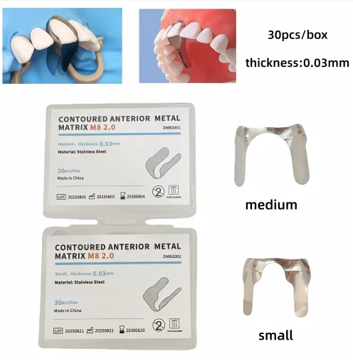 

Dental Sectional Contoured Anterior Metal Matrix Bands M8 2.0 Matrice S/M Stainless Steel 30Pcs/Box