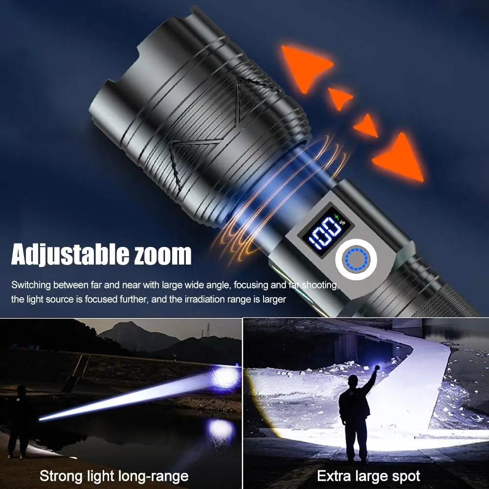 White Laser Powerful Flashlight 1500LM 1000Meter Long Shot Lantern TYPE-C Rechargeable Zoomable Camping Torch Spotlight