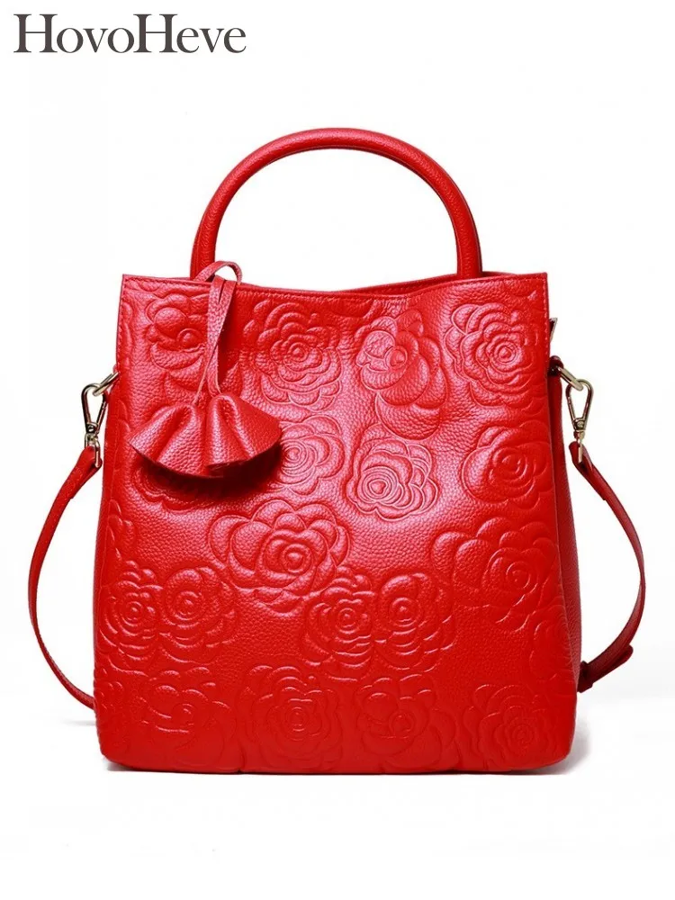 

Women Fioral Bucket Style Soft Casual Handbag Cowhide Leather Solid color Shoulder Bag Multifunctional Fashionable Crossbody Bag