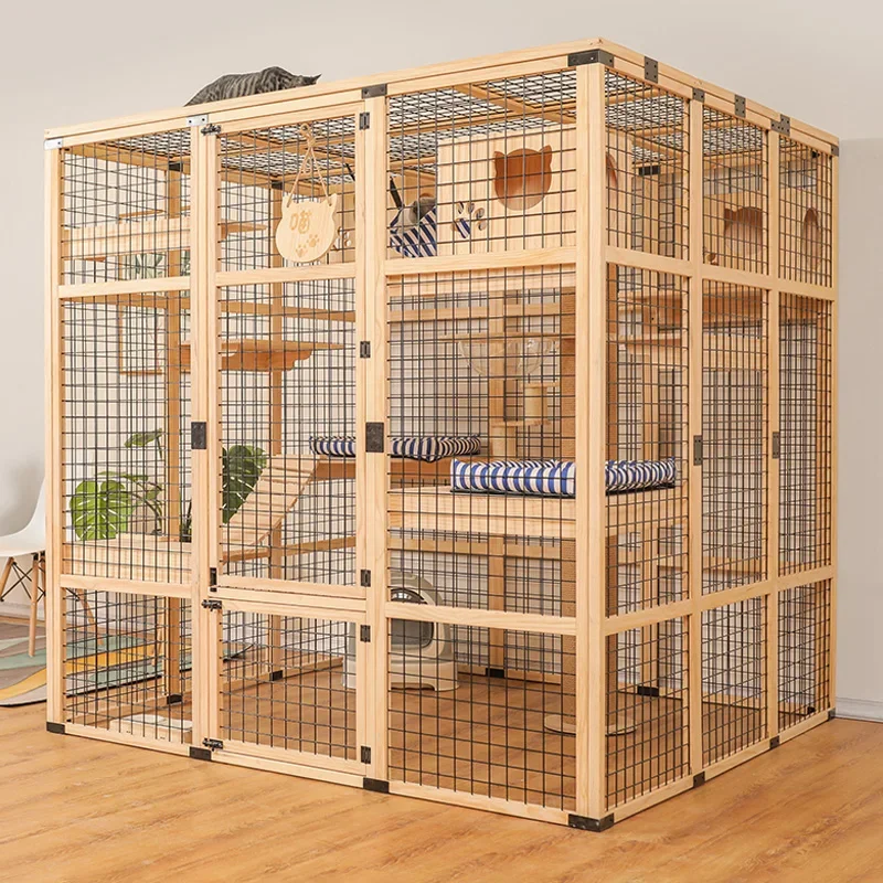 Large cat villa cage household solid wood luxury large cat cage