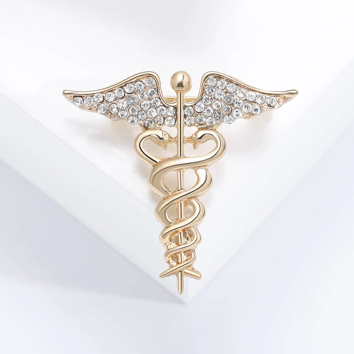 Caduceus Brooch Pin Creative Snake Wand Brooches For Women Unisex Rhinestone Wings Lapel Pin Badge Casual Party Accessories Gift