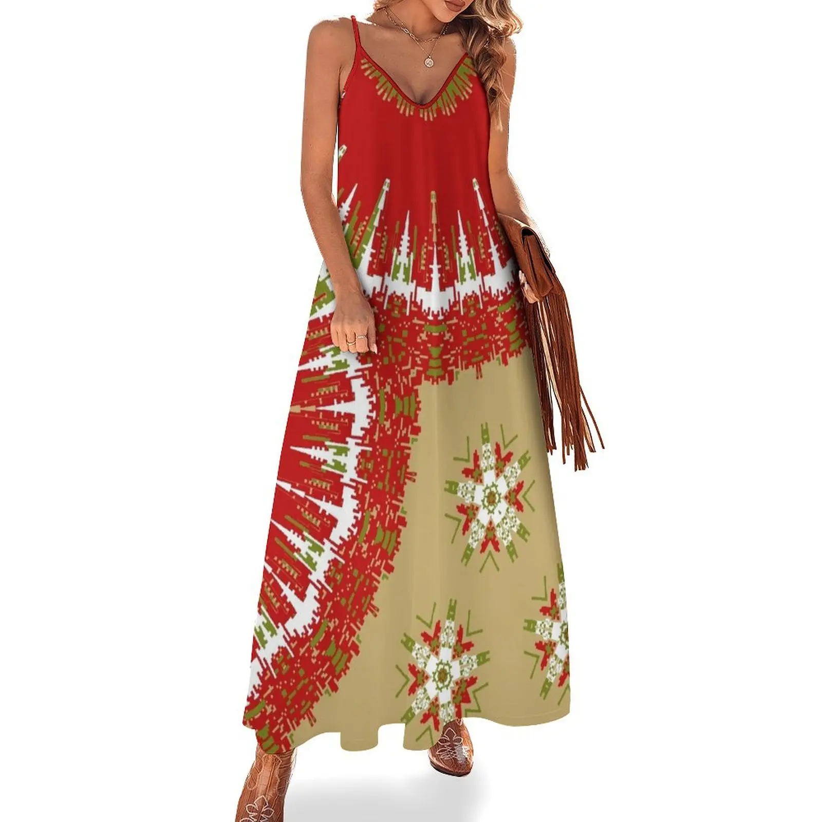 Christmas , Mandala, Snow Flakes Sleeveless Long Dress woman dress dress women elegant luxury