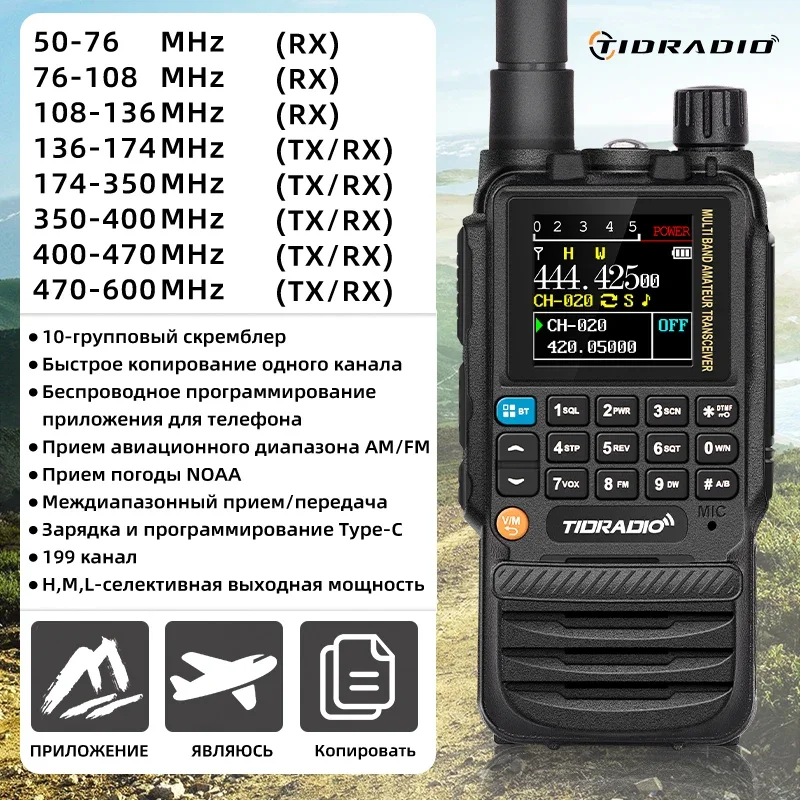 TIDRADIO TD H3 Professional Walkie Talkie  Phone  Dual PTT Air Band Long Range Radio  APP USB Type-C Cable  Programming HAM GMRS