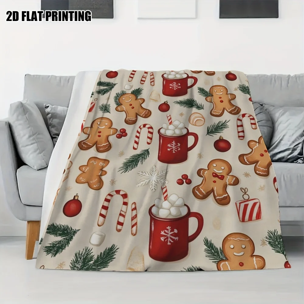 Christmas Hot Cocoa & Gingerbread Throw Blanket, Warm Cozy for Chair & Car, Essential Holiday Item, Soft Comfortable Feel