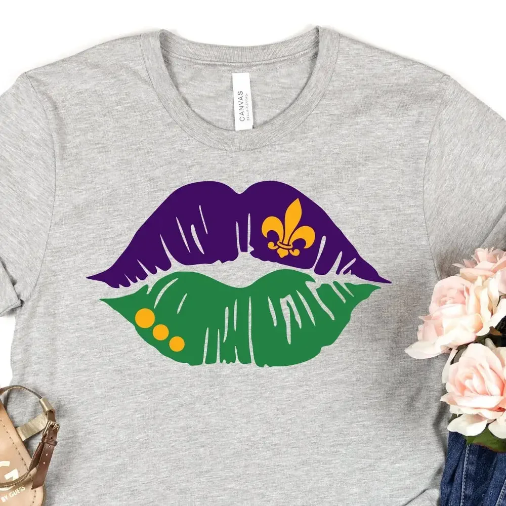 Lips Fleur De Lis T Shirt Mardi Gras Carnival Lover Vibes Sweat Fat Tuesday