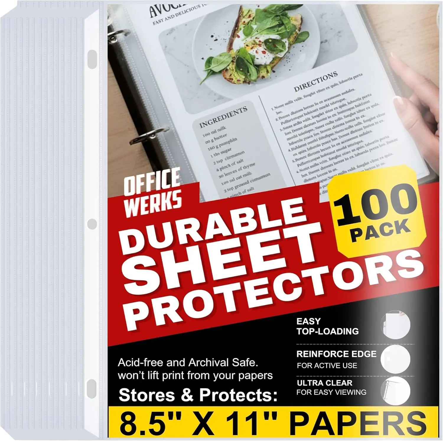 100 Clear Sheet Protectors, 8.5x11, Top Loading, Reinforced Holes, Archival Safe