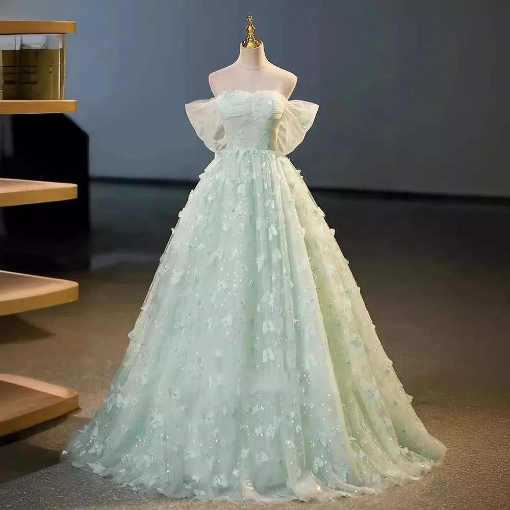 ที่กําหนดเองชุดบอลชุดราตรีปิดไหล่ Tulle ผีเสื้อพรหมวันเกิด Party Gowns อย่างเป็นทางการ Vestido De Fiesta