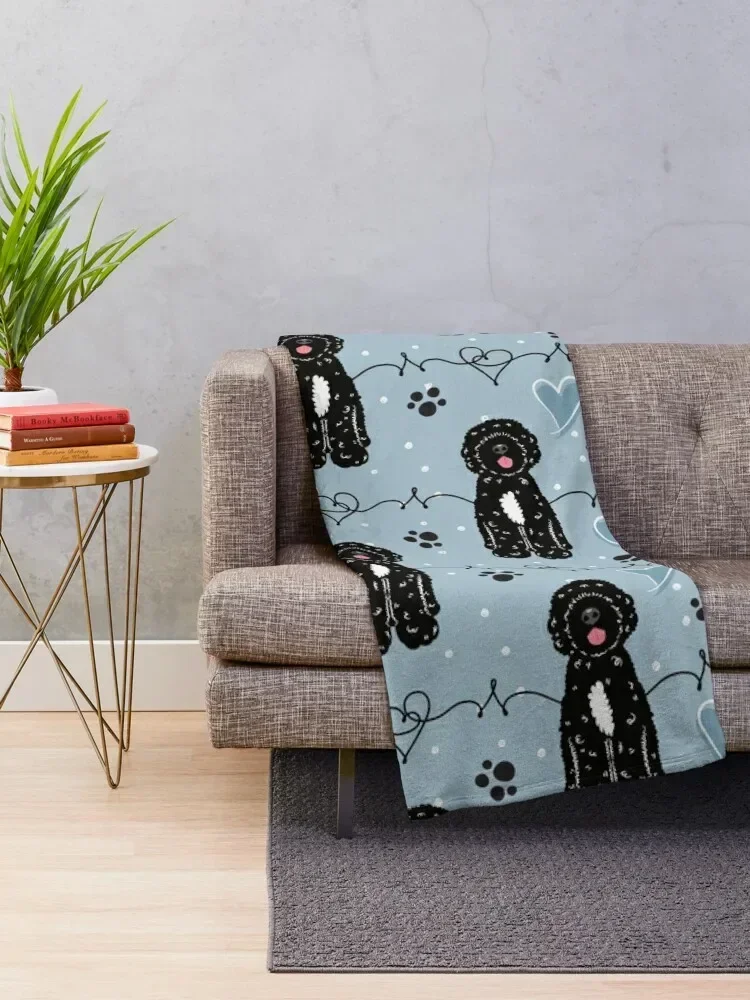 Love Black White Portuguese Water Dog Throw Blanket Tourist Hair Personalized Gift Fashion Sofas Blankets