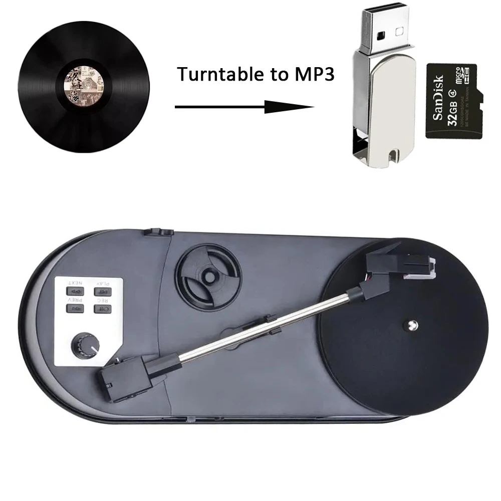 Mini Vinyl Record Player Turntable with USB to MP3 Recording Dual Speed Portable Phonograph 33-45 RPM Turntable Player Converter