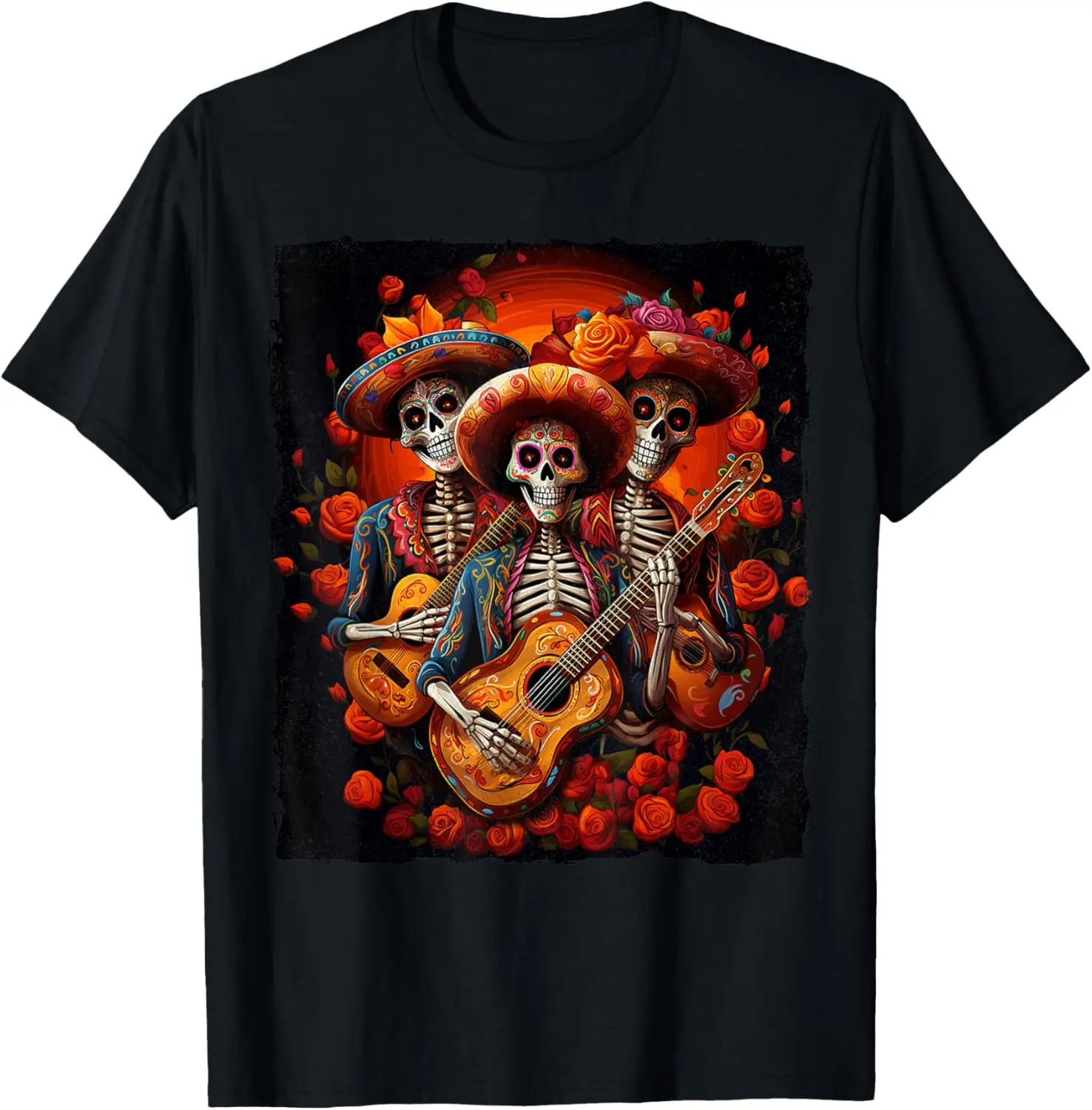 

Dia De Los Muertos Sugar Skeleton Guitar Mexican Day Of Dead T-Shirt