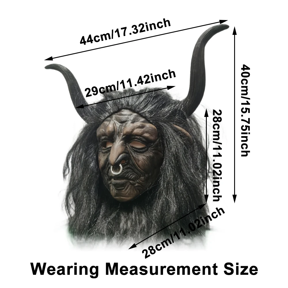 공포 황소 뿔 미노타우르 마스크, 가발 포함, 할로윈 코스프레, 무서운 야수 몬스터 원피스 헬멧, 카니발 파티, 악마 암소 코스튬 소품