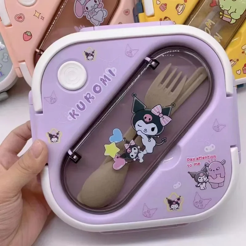 Cartoon Sanrio Cinnamoroll Kuromi Lunch Box Cartoon My Melody Hello Kitty with Cutlery Anime Poppurin Bento Box