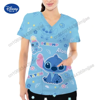 เสื้อยืดอะนิเมะคอวีกระเป๋าคู่สไตล์ Y2k สำหรับผู้หญิงรูปการ์ตูนใหม่ฤดูร้อน2024