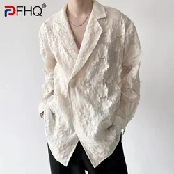 PFHQ Men's Embroidery Jacquard Versatile Shirts Long Sleeve Trendy Flowers Design Temperament Light Luxury Tops Summer 21Z4020