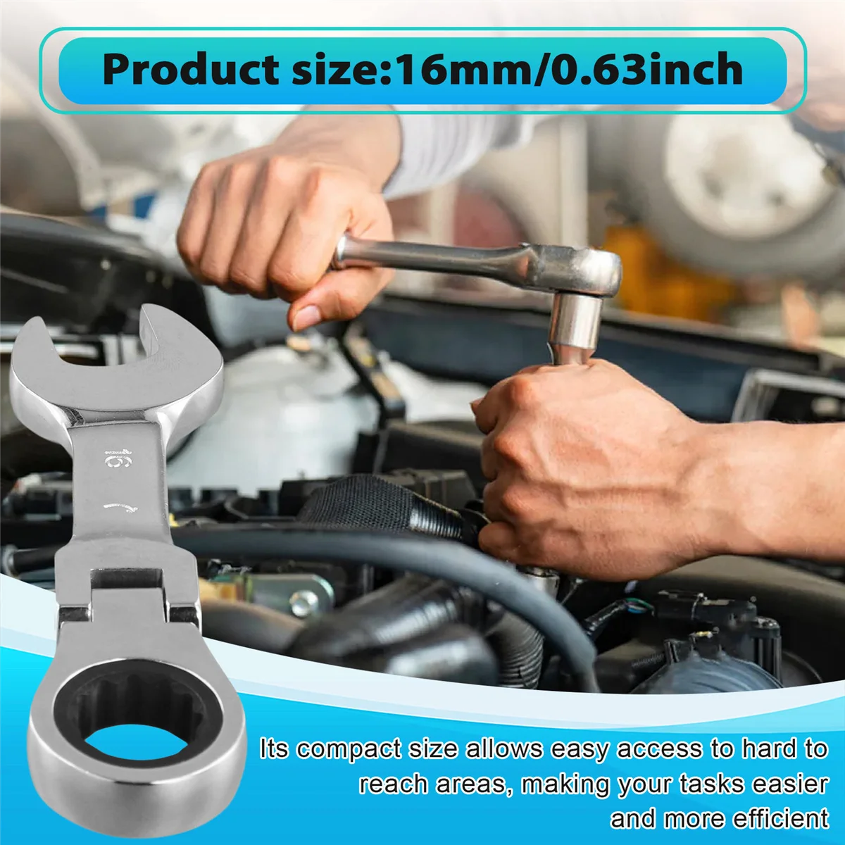 N18R Short Handle Ratchet Wrench with Movable ,Quick Dual-Purpose Open End Wrench,Hardware Tool, Labor-Saving Wrench 16mm